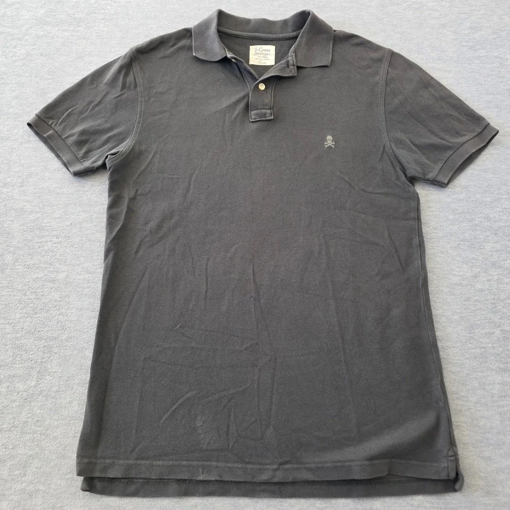 J. Crew Mens Skull Crossbones Pique Polo Shirt Gray Small 14219 SP11